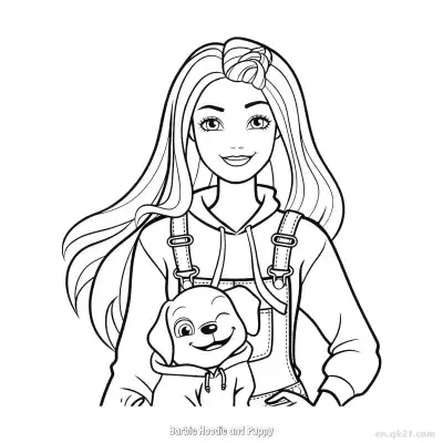 Free printable Barbie Hoodie and Puppy  Coloring Page - Free PDF Printable Barbie Coloring Sheets coloring page
