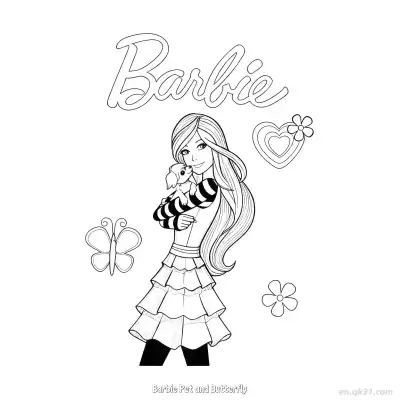Free printable Barbie Pet and Butterfly  Coloring Page - Free PDF Printable Barbie Coloring Sheets coloring page