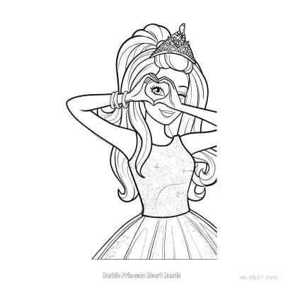 Free printable Barbie Princess Heart Hands  Coloring Page - Free PDF Printable Barbie Coloring Sheets coloring page