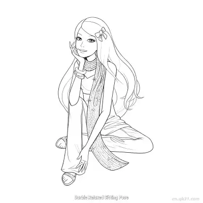 Free printable Barbie Relaxed Sitting Pose  Coloring Page - Free PDF Printable Barbie Coloring Sheets coloring page
