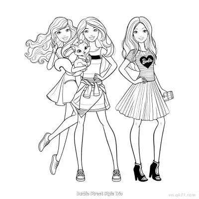 Free printable Barbie Street Style Trio  Coloring Page - Free PDF Printable Barbie Coloring Sheets coloring page