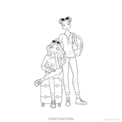Free printable Barbie Travel Buddies  Coloring Page - Free PDF Printable Barbie Coloring Sheets coloring page