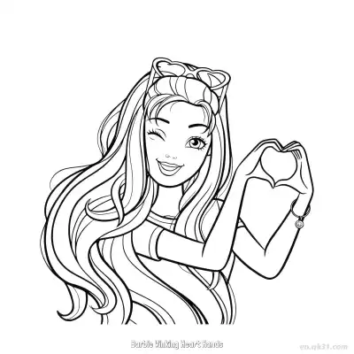 Free printable Barbie Winking Heart Hands  Coloring Page - Free PDF Printable Barbie Coloring Sheets coloring page