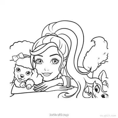 Free printable Barbie with Dogs  Coloring Page - Free PDF Printable Barbie Coloring Sheets coloring page