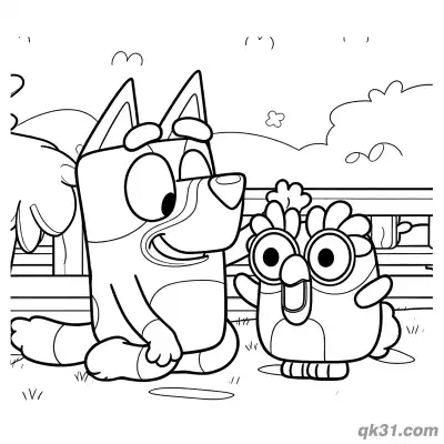Free printable Bluey and Chattermax Outdoor Activity Coloring Page | Free Printable coloring page
