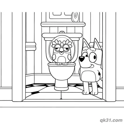 Free printable Bluey and Chattermax on Toilet Coloring Page | Funny Printable PDF coloring page