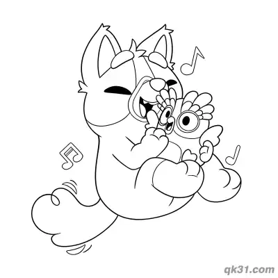 Free printable Bluey Dancing with Chattermax Coloring Page | Free with Music Notes coloring page
