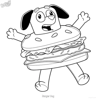 Free printable Burger Dog  Coloring Page - Free Printable Bluey PDF Coloring Sheets coloring page