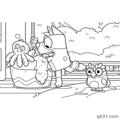 Free printable Chattermax with Bluey and Octopus Toy Coloring Page | Free Printable coloring page