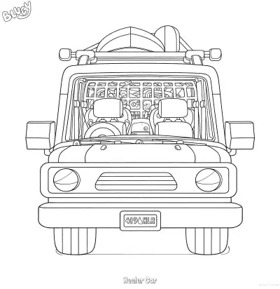 Free printable Heeler Car 1 Coloring Page - Free Printable Bluey PDF Coloring Sheets coloring page