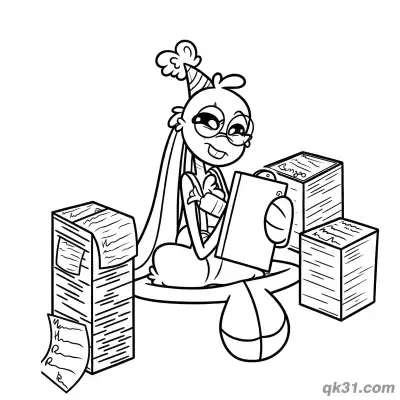 Free printable Bunzo Bunny Working with Papers Coloring Page coloring page