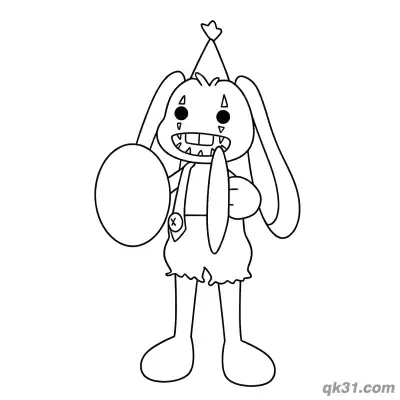 Free printable Creepy Simple Bunzo Bunny Holding Cymbals Coloring Page coloring page