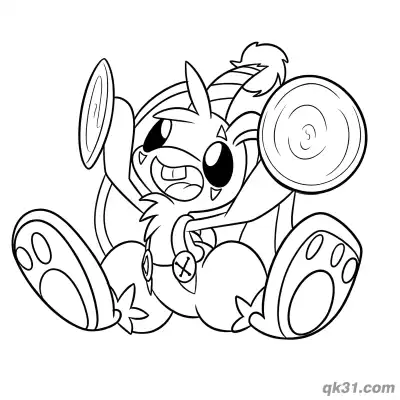 Free printable Energetic Bunzo Bunny Raising Cymbals Coloring Page coloring page