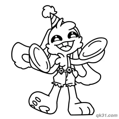 Free printable Joyful Bunzo Bunny with Raised Cymbals Coloring Page coloring page