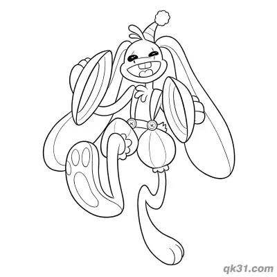 Free printable Jumping Bunzo Bunny with Cymbals Coloring Page coloring page