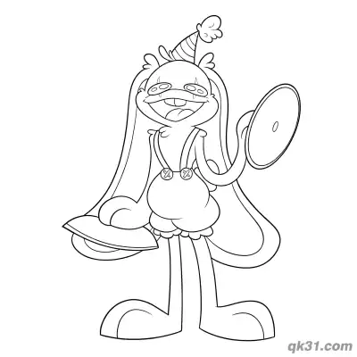 Free printable Smiling Bunzo Bunny Holding Cymbals Coloring Page coloring page