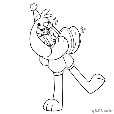 Free printable Walking Bunzo Bunny Playing Cymbals Coloring Page coloring page