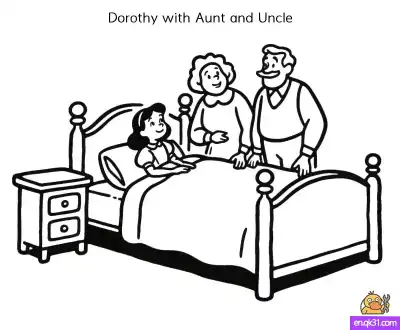Free printable Dorothy with Aunt and Uncle Coloring Page | Wizard of Oz Home coloring page