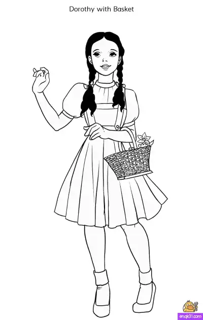 Free printable Classic Dorothy Coloring Page with Basket | Wizard of Oz Printable coloring page
