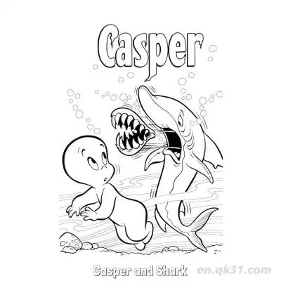 Free printable Casper and Shark  Coloring Page - Free PDF Printable Casper the Friendly Ghost Coloring Sheets coloring page