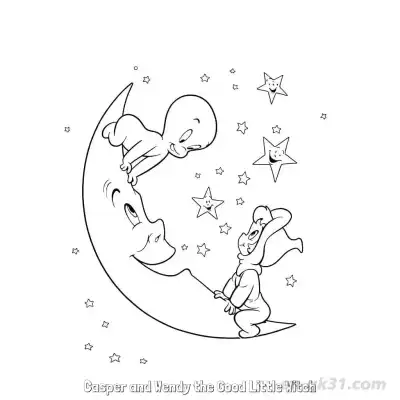 Free printable Casper and Wendy the Good Little Witch  Coloring Page - Free PDF Printable Casper the Friendly Ghost Coloring Sheets coloring page