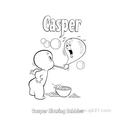 Free printable Casper Blowing Bubbles  Coloring Page - Free PDF Printable Casper the Friendly Ghost Coloring Sheets coloring page