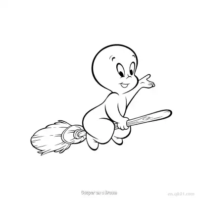 Free printable Casper on a Broom  Coloring Page - Free PDF Printable Casper the Friendly Ghost Coloring Sheets coloring page