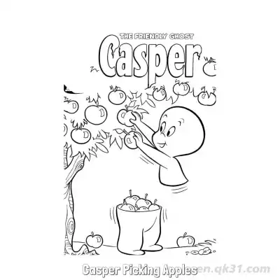 Free printable Casper Picking Apples  Coloring Page - Free PDF Printable Casper the Friendly Ghost Coloring Sheets coloring page