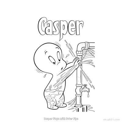 Free printable Casper Plays with Water Pipe  Coloring Page - Free PDF Printable Casper the Friendly Ghost Coloring Sheets coloring page