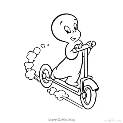 Free printable Casper Skateboarding  Coloring Page - Free PDF Printable Casper the Friendly Ghost Coloring Sheets coloring page