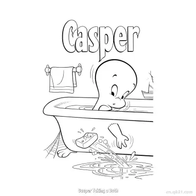 Free printable Casper Taking a Bath  Coloring Page - Free PDF Printable Casper the Friendly Ghost Coloring Sheets coloring page