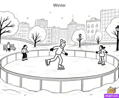 Free printable Ice Skating Coloring Page: Fun in the City Park coloring page