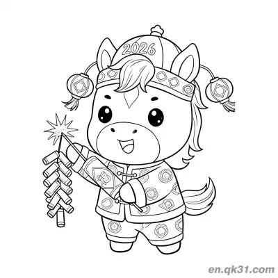 Free printable 2026 Year of the Horse Coloring Page with Firecracker Pony coloring page