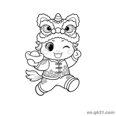 Free printable 2026 Year of the Horse Coloring Page with Pony in Lion Dance Head coloring page