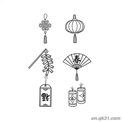 Free printable Chinese New Year Coloring Page with Assorted New Year Elements coloring page