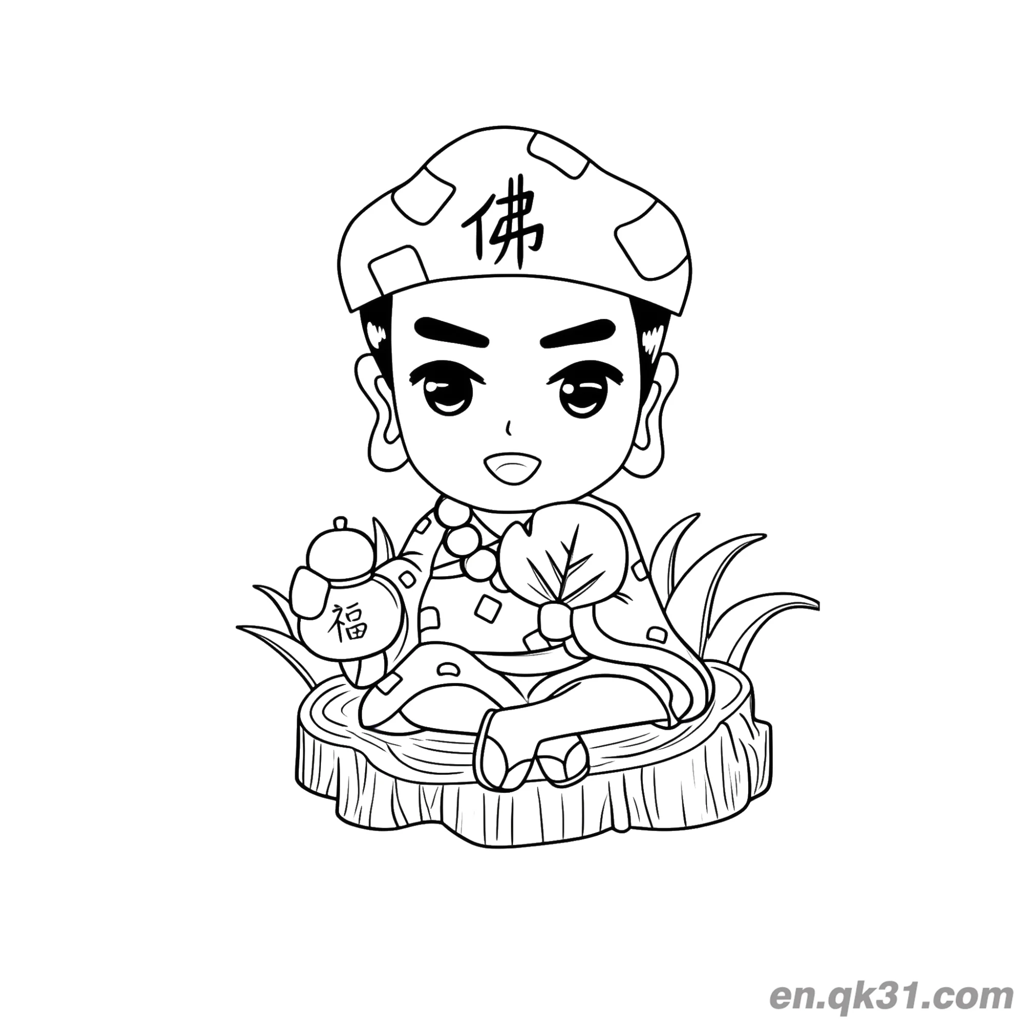 Chinese New Year Coloring Page with Cartoon Buddha Character – Free Printable Coloring Page for Kids and Adults