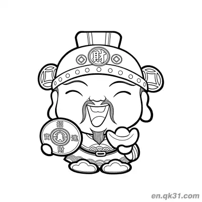 Free printable Chinese New Year Coloring Page with Cartoon God of Wealth and Fortune Coin coloring page