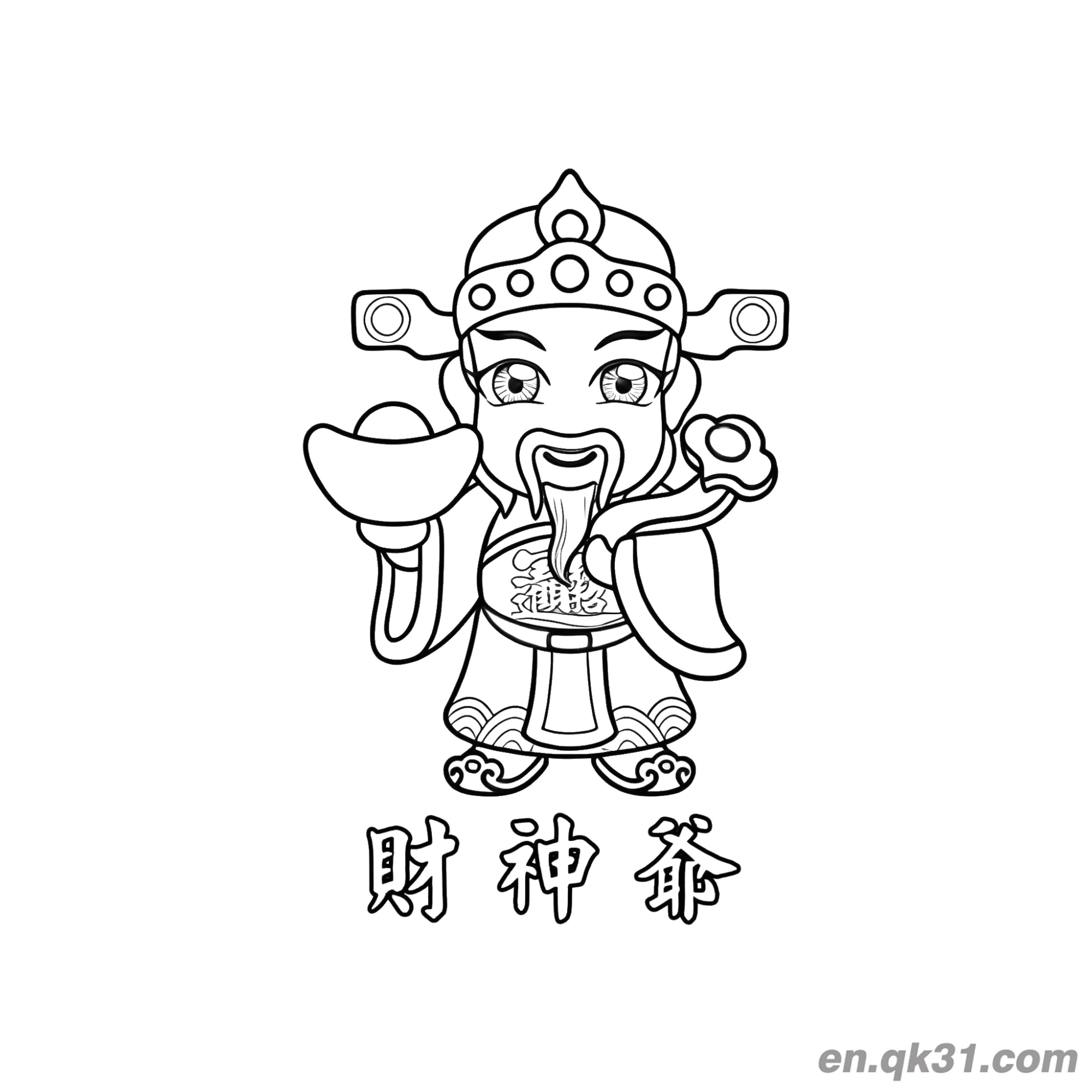 Chinese New Year Coloring Page with Cartoon God of Wealth Cai Shen Ye – Free Printable Coloring Page for Kids and Adults