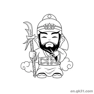 Free printable Chinese New Year Coloring Page with Cartoon Guan Yu on Cloud coloring page