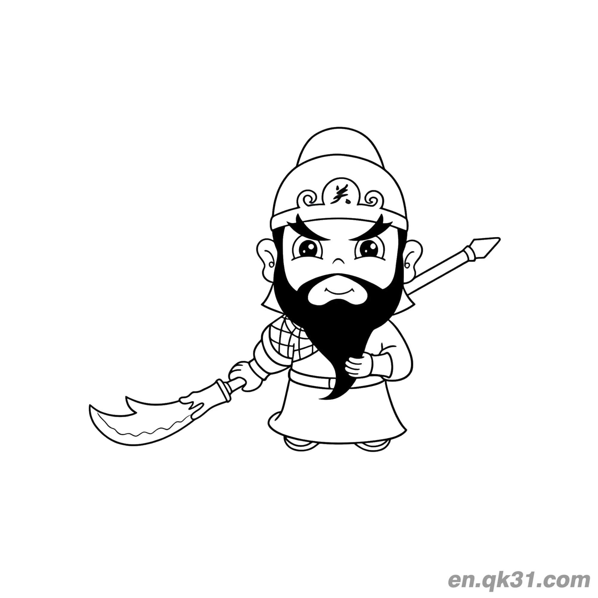 Chinese New Year Coloring Page with Cartoon Guan Yu Warrior – Free Printable Coloring Page for Kids and Adults