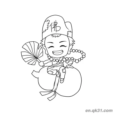 Free printable Chinese New Year Coloring Page with Cartoon Ji Gong on Gourd coloring page
