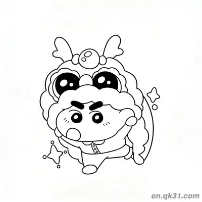 Free printable Chinese New Year Coloring Page with Cartoon Kid in Lion Dance Head coloring page