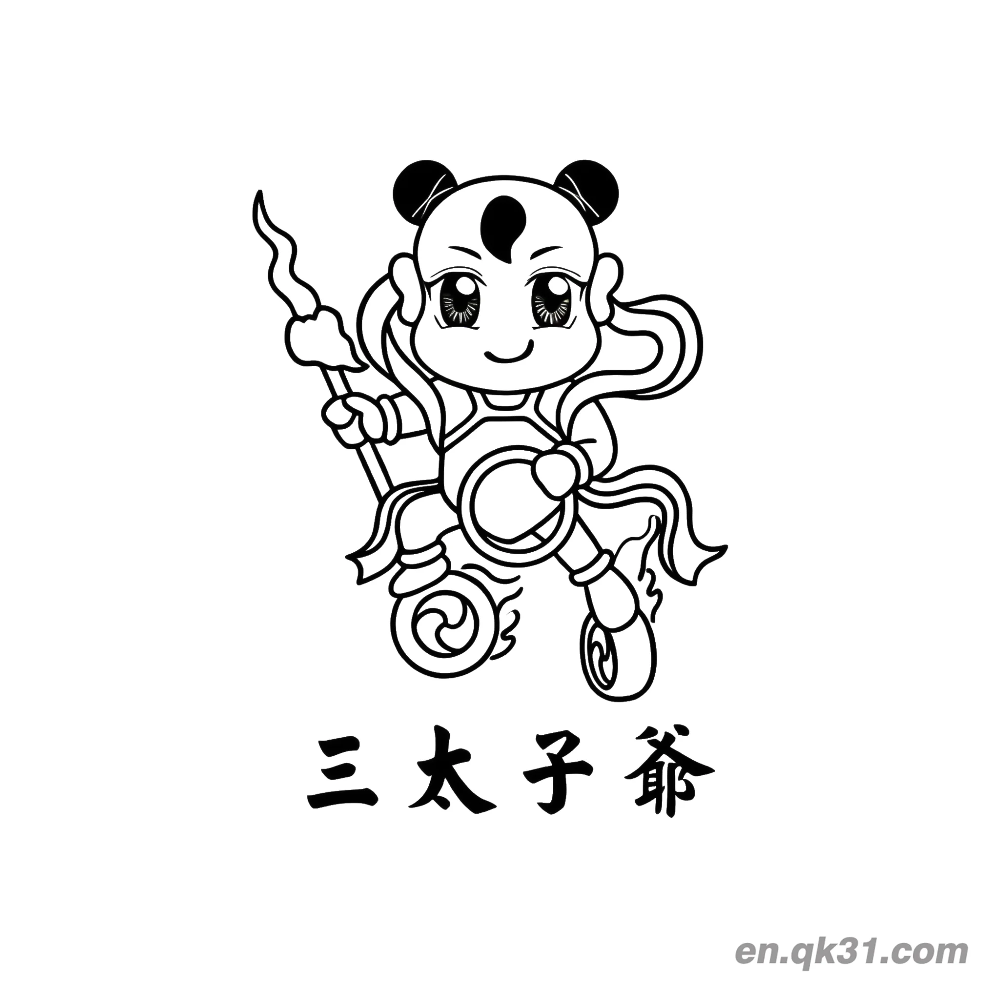 Chinese New Year Coloring Page with Cartoon Nezha Third Prince – Free Printable Coloring Page for Kids and Adults