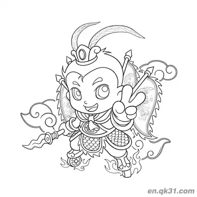 Free printable Chinese New Year Coloring Page with Cartoon Sun Wukong coloring page