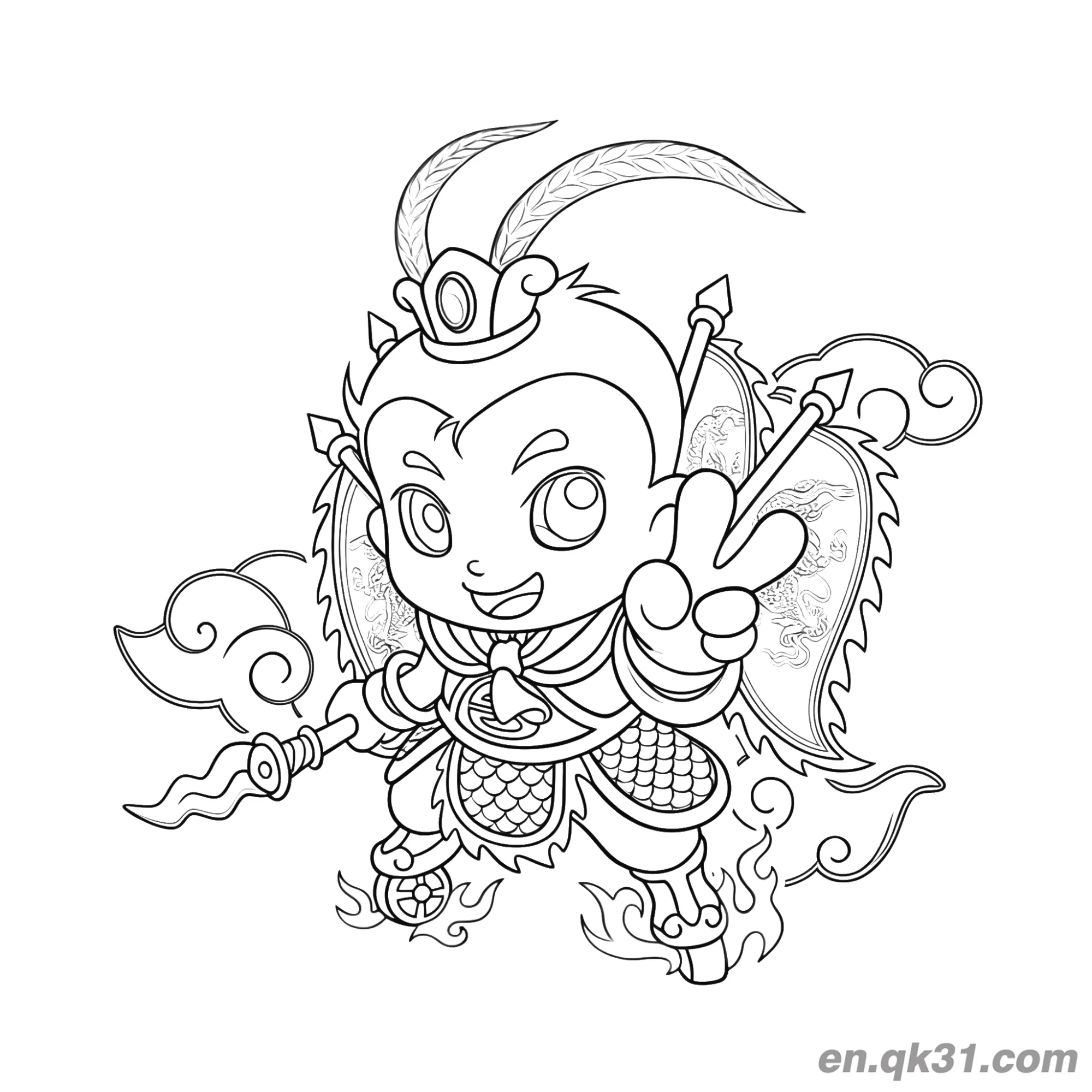 Chinese New Year Coloring Page with Cartoon Sun Wukong – Free Printable Coloring Page for Kids and Adults