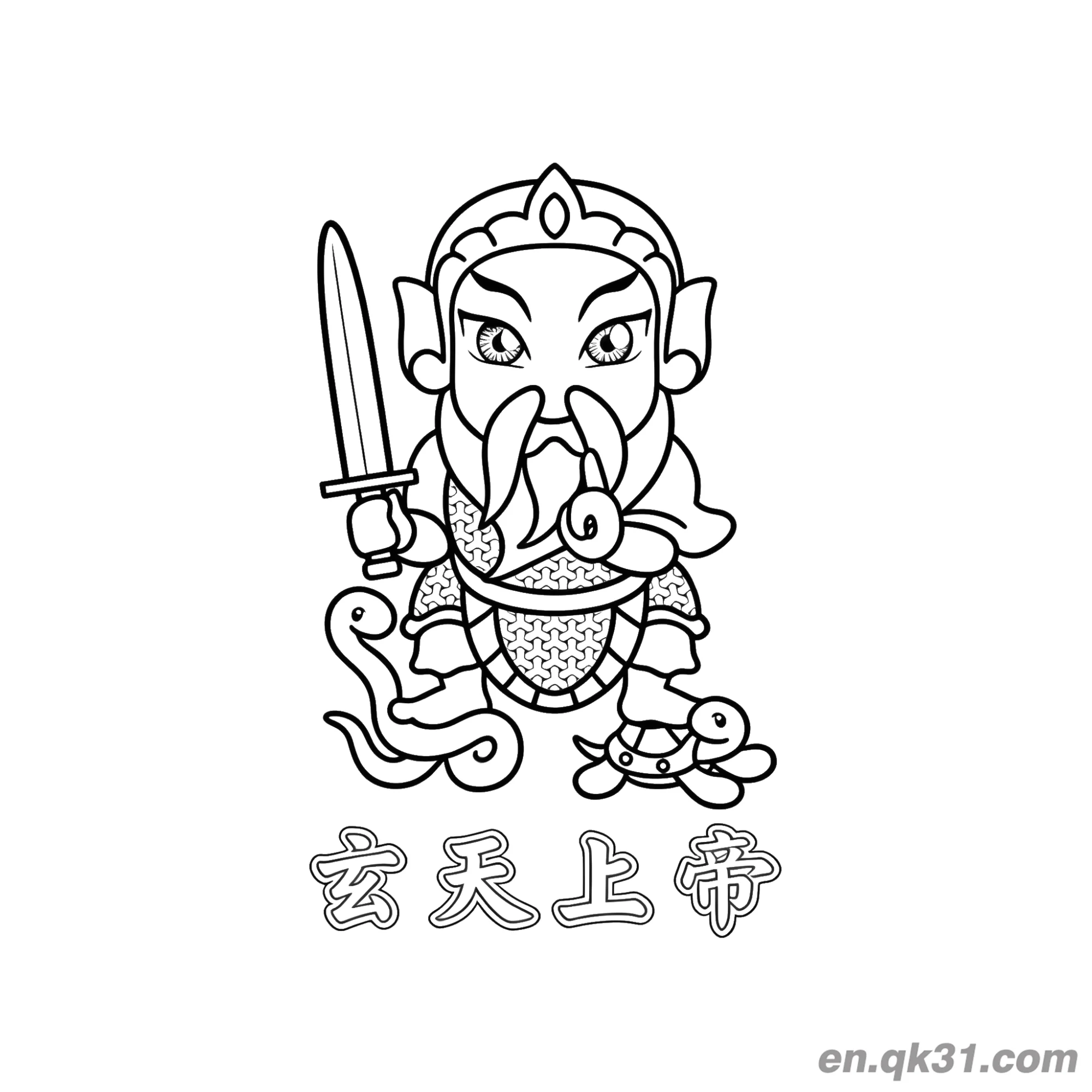 Chinese New Year Coloring Page with Cartoon Xuan Tian Shang Di – Free Printable Coloring Page for Kids and Adults