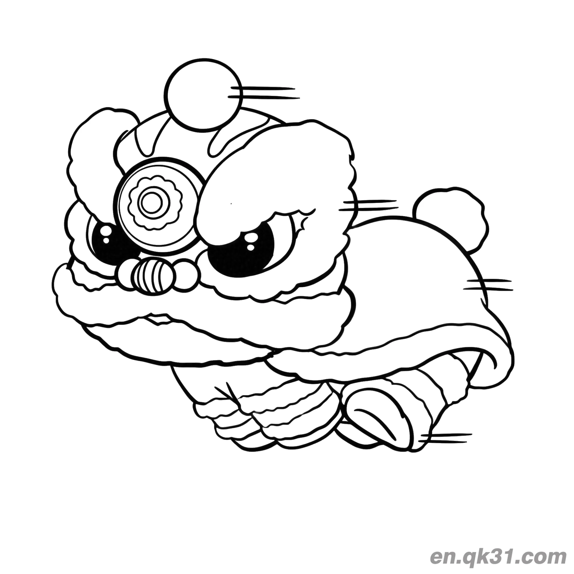 Chinese New Year Coloring Page with Chibi Running Lion Dance Head – Free Printable Coloring Page for Kids and Adults
