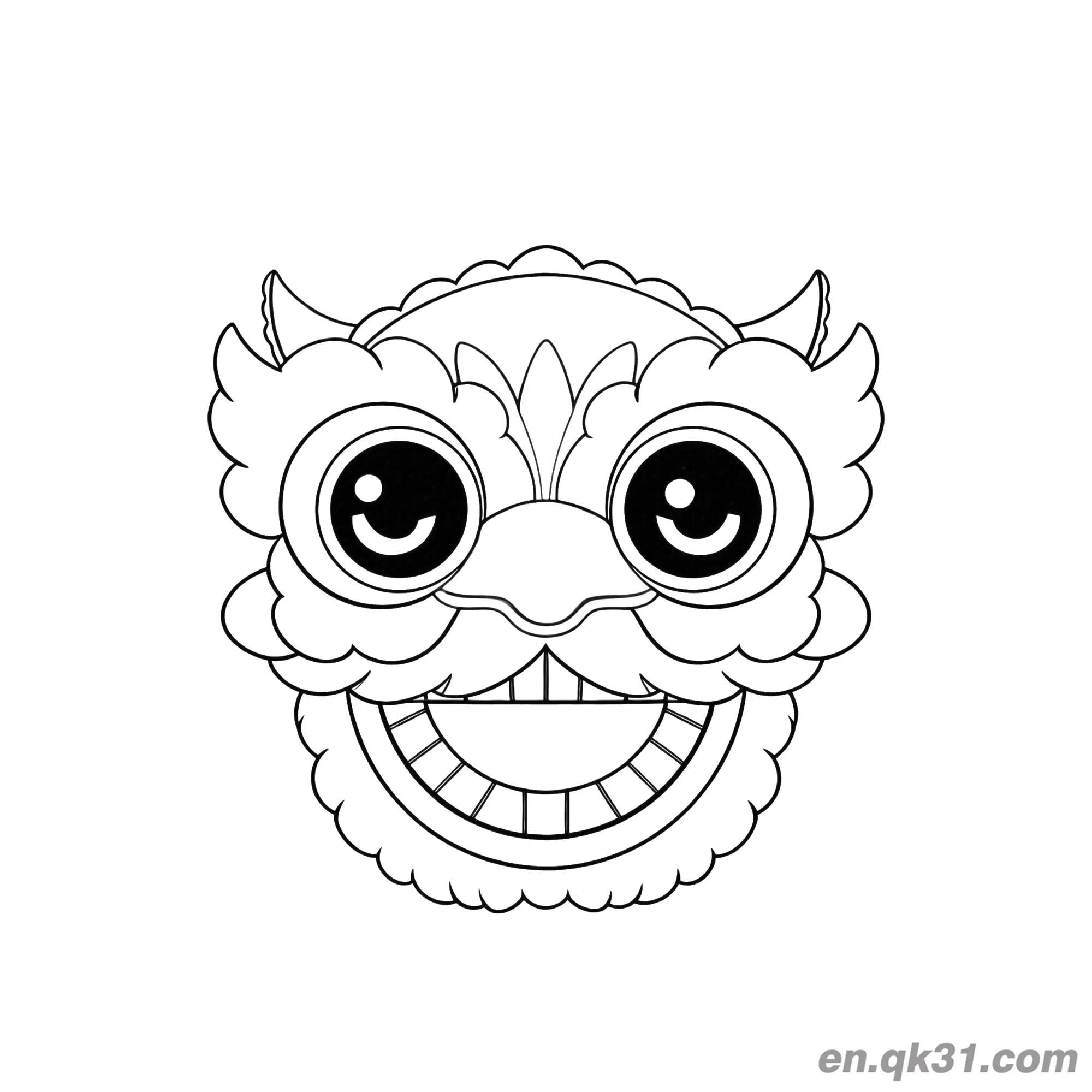 Chinese New Year Coloring Page with Cute Lion Dance Head – Free Printable Coloring Page for Kids and Adults