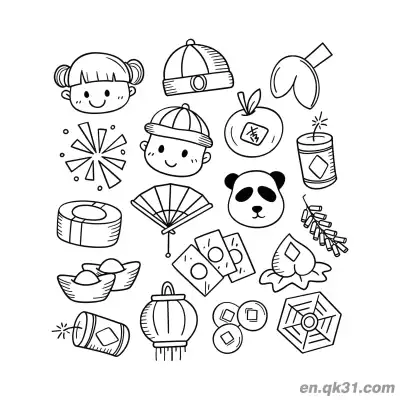 Free printable Chinese New Year Coloring Page with Doodle Elements Collection coloring page