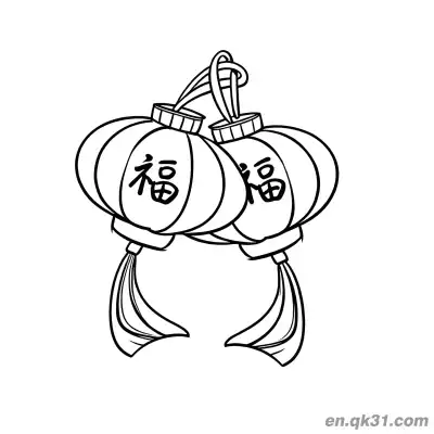 Free printable Chinese New Year Coloring Page with Double Lanterns and Fu Characters coloring page